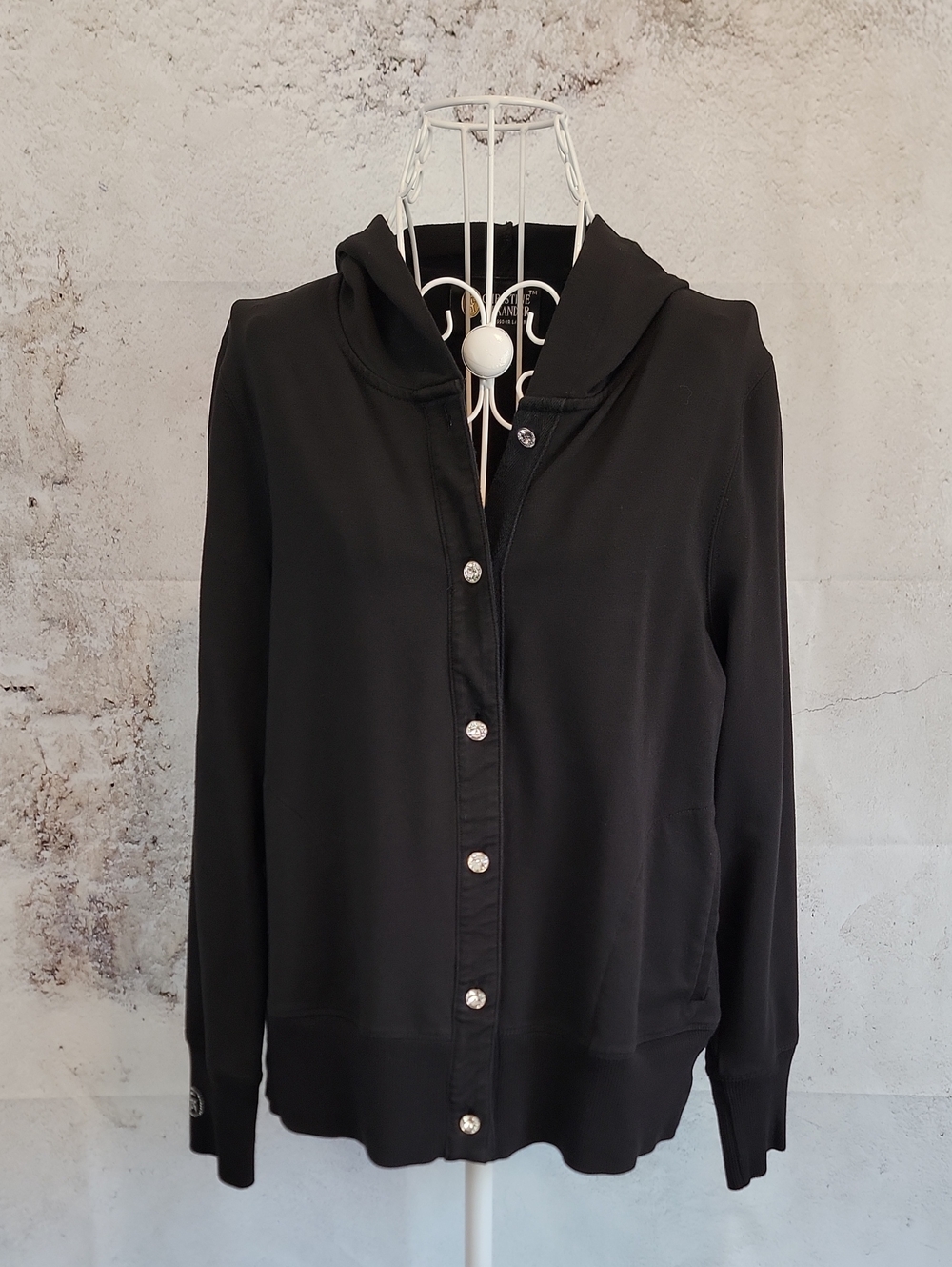 Christine Alexander Hooded Sweatshirt - Black W/ Crystal Buttons Womens Size L